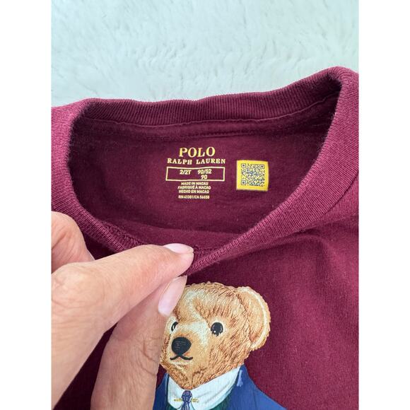Polo Ralph Lauren Kids 2T Long Sleeve Polo Bear Graphic Shirt Burgundy - Picture 2 of 5